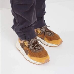 Flower Mountain x YMC Suede Kotetsu Trainers in Brown Eco Shearling